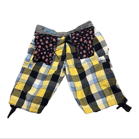 55 Stage Vintage Big Block Yellow Plaid Cotton Casual Cargo Utility Shorts Large - Picture 8 of 12